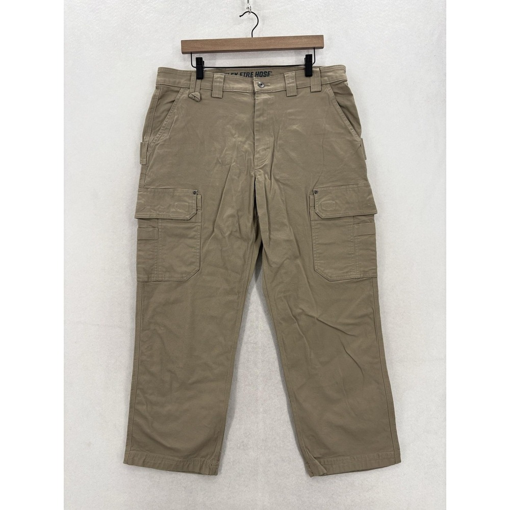 Duluth Flex Fire Hose Relaxed Fit Cargo Pants Mens 37x30 Beige Stretch Workwear